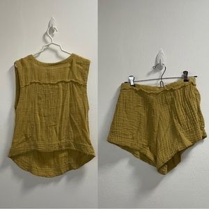 Women's Mustard Gauze Tank And Short Set